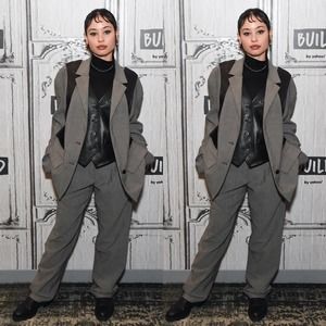 Alexander Wang Mohair Blazer With Leather Vest In Grey